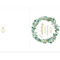 Klassische Konfirmationseinladungen mit Blätterkranz, Einladung zur Konfirmation, christliche Konfirmationskarte