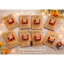 Kleine Aufmerksamkeit - Gastgeschenk mit Ferrero Küsschen – Kraftpapier Kärtchen 8,5x5,5 cm – Tischdeko für deine Feier