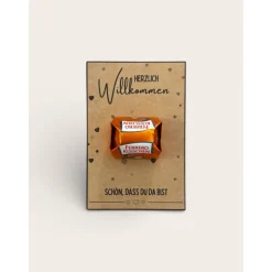 Kleine Aufmerksamkeit - Gastgeschenk mit Ferrero Küsschen – Kraftpapier Kärtchen 8,5x5,5 cm – Tischdeko für deine Feier