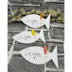 Kleine Aufmerksamkeit Fisch zur Taufe, Kommunion, Konfirmation, Firmung – Tischdeko & Geschenk mit Trockenblumen