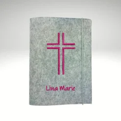 KLEINE evangelische Gesangbuch Hülle Filz KREUZ personalisiert mit Verschluss. Geschenk zur Konfirmation