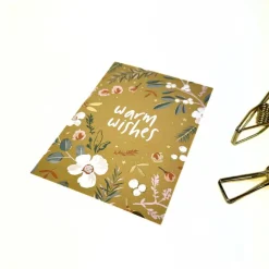 Kleine Karte WEIHNACHTSBLUMEN Geschenkkarte A7 bedruckte hochwertige Karten mit Goldeffekt OCKER