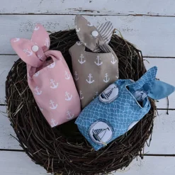 kleine maritime Osterbeutelchen, beige - blau - rosa - grau
