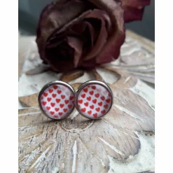 kleine rote Herzen Ohrringe und Ringe Cabochonschmuck verschiedene Fassungen