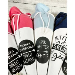 kleine Schultüte 5. Klasse Oberstufe weiterführende Schule aus Musselinstoff 35 cm