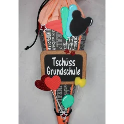 Kleine Schultüte „Tschüss Grundschule“ 41 cm 5-eckig Farbvarianten
