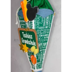 Kleine Schultüte „Tschüss Grundschule“ 41 cm 5-eckig Farbvarianten