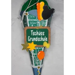 Kleine Schultüte „Tschüss Grundschule“ 41 cm 5-eckig Farbvarianten