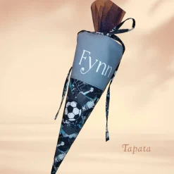 Kleine Schultüte, Vorschultüte, Zuckertüte - Fußball blau grau personalisierbar