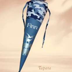 Kleine Schultüte, Vorschultüte, Zuckertüte - Dinos gestapelt blau