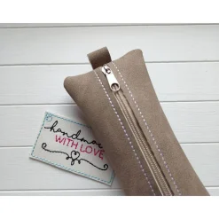 Kleine Stifte Tasche Wildleder Imitat, braunes Etui, Federmäppchen Schminktäschchen