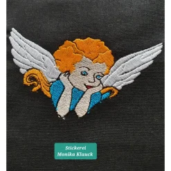 Kleine Stofftasche, mit Engel bestickt