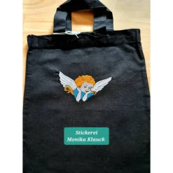Kleine Stofftasche, mit Engel bestickt