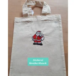 Kleine Stofftasche, mit Nikolausmotiv bestickt