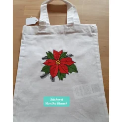 Kleine Stofftasche, mit Weihnachtsstern bestickt