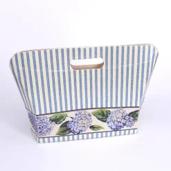 Kleine Tasche mit Streifen und Hortensien, blau