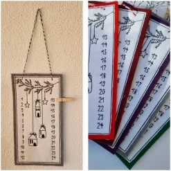 Kleiner Adventskalender aus Filz in grau, bestickt - 
