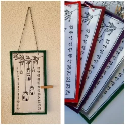 Kleiner Adventskalender aus Filz in grün, bestickt - 