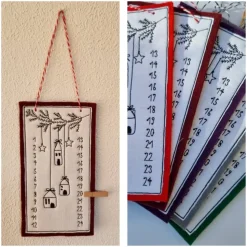 Kleiner Adventskalender aus Filz in weinrot, bestickt - 