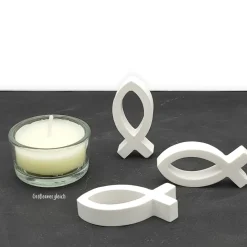 kleiner Deko-Fisch handgegossen – christliche Tischdeko & Geschenk zur Taufe, Kommunion & Hochzeit