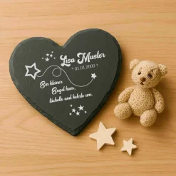 Kleiner Gedenkstein für Sternenkinder – Schiefertafel mit Namen, Datum und süßen Motiven – Erinnerung