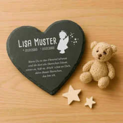 Kleiner Gedenkstein für Sternenkinder – Schiefertafel mit Namen, Datum und süßen Motiven – Erinnerung