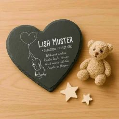 Kleiner Gedenkstein für Sternenkinder – Schiefertafel mit Namen, Datum und süßen Motiven – Erinnerung