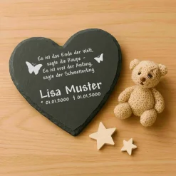 Kleiner Gedenkstein für Sternenkinder – Schiefertafel mit Namen, Datum und süßen Motiven – Erinnerung