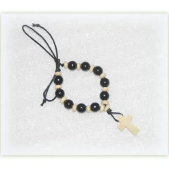 kleiner Holzperlen Rosenkranz zum Binden, schwarz natur Minirosenkranz