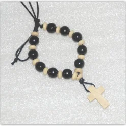 kleiner Holzperlen Rosenkranz zum Binden, schwarz natur Minirosenkranz