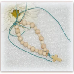 kleiner Holzperlen Rosenkranz zum Binden, naturfarebenes Holz mit Stern