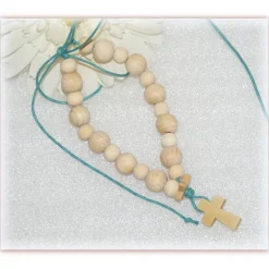 kleiner Holzperlen Rosenkranz zum Binden, naturfarebenes Holz mit Stern