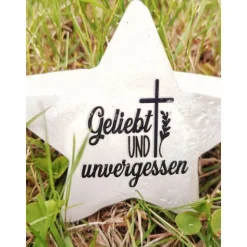 Kleiner Stern aus Beton mit Schriftzug Grabschmuck Trauer Gedenken Vermissen Gedenkstein Erinnerung