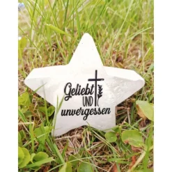 Kleiner Stern aus Beton mit Schriftzug Grabschmuck Trauer Gedenken Vermissen Gedenkstein Erinnerung