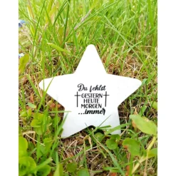 Kleiner Stern aus Beton mit Schriftzug Grabschmuck Trauer Gedenken Vermissen Gedenkstein Erinnerung