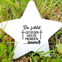 Kleiner Stern aus Beton mit Schriftzug Grabschmuck Trauer Gedenken Vermissen Gedenkstein Erinnerung