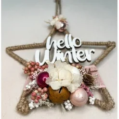 kleiner Türkranz Stern mit vielen Trockenblumen und Glaskugeln in rosa /beerentöne