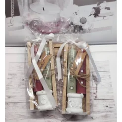 Kleines Geschenkset Stabkerzen (kurz) mit Kerzenhalter auf Holzklötzchen