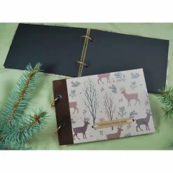kleines Weihnachtsalbum Fotoalbum Album Weihnachten Weihnachtsgeschenk personalisiert Geschenk Winterwald Wald Hirsch Braun Familie