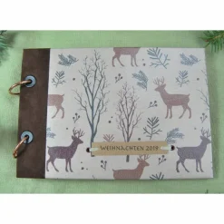 kleines Weihnachtsalbum Fotoalbum Album Weihnachten Weihnachtsgeschenk personalisiert Geschenk Winterwald Wald Hirsch Braun Familie