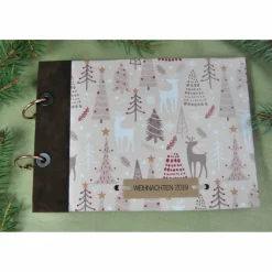 kleines Weihnachtsalbum Fotoalbum Album Weihnachten Weihnachtsgeschenk personalisiert Winterwald Wald Tiere Hirsch Familie Geschenk
