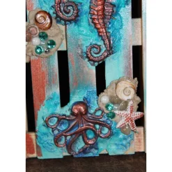 Künstlerische Wanddekoration OCTOPUS & SEEPFERDCHEN Maritime Deko auf einer Mini-Palette aus Holz Wandbild