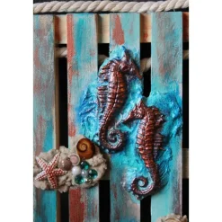 Künstlerische Wanddekoration OCTOPUS & SEEPFERDCHEN Maritime Deko auf einer Mini-Palette aus Holz Wandbild