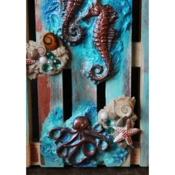 Künstlerische Wanddekoration OCTOPUS & SEEPFERDCHEN Maritime Deko auf einer Mini-Palette aus Holz Wandbild