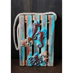 Künstlerische Wanddekoration OCTOPUS & SEEPFERDCHEN Maritime Deko auf einer Mini-Palette aus Holz Wandbild