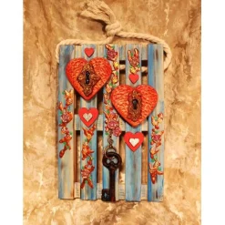 Künstlerische Wanddekoration HERZERL & SCHLÜSSEL rustikale Deko auf einer Mini-Palette aus Holz Geldgeschenk