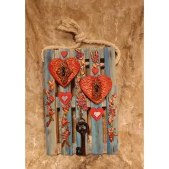 Künstlerische Wanddekoration HERZERL & SCHLÜSSEL rustikale Deko auf einer Mini-Palette aus Holz Geldgeschenk