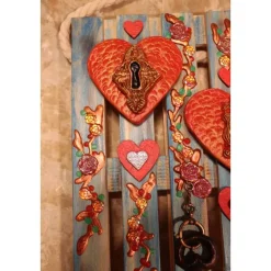 Künstlerische Wanddekoration HERZERL & SCHLÜSSEL rustikale Deko auf einer Mini-Palette aus Holz Geldgeschenk