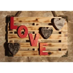 Künstlerische Wanddekoration LOVE  Deko auf einer Mini-Palette aus Holz Wandbild Gechenk Geldgeschenk