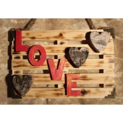 Künstlerische Wanddekoration LOVE  Deko auf einer Mini-Palette aus Holz Wandbild Gechenk Geldgeschenk